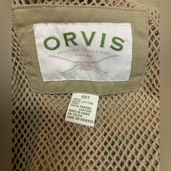 Orvis Zambezi Safari Fishing Twill Leather Trim Sport Coat Size 48 Tall - Picture 2 of 5